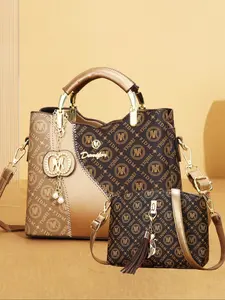 Elegant Vintage Print Pu Leather Handbag for Women, Fashionable Purse, Chic Vintage Handbag, Casual Geometric Pattern, Versatile Mom Bag, All Seasons Fashion Accessory