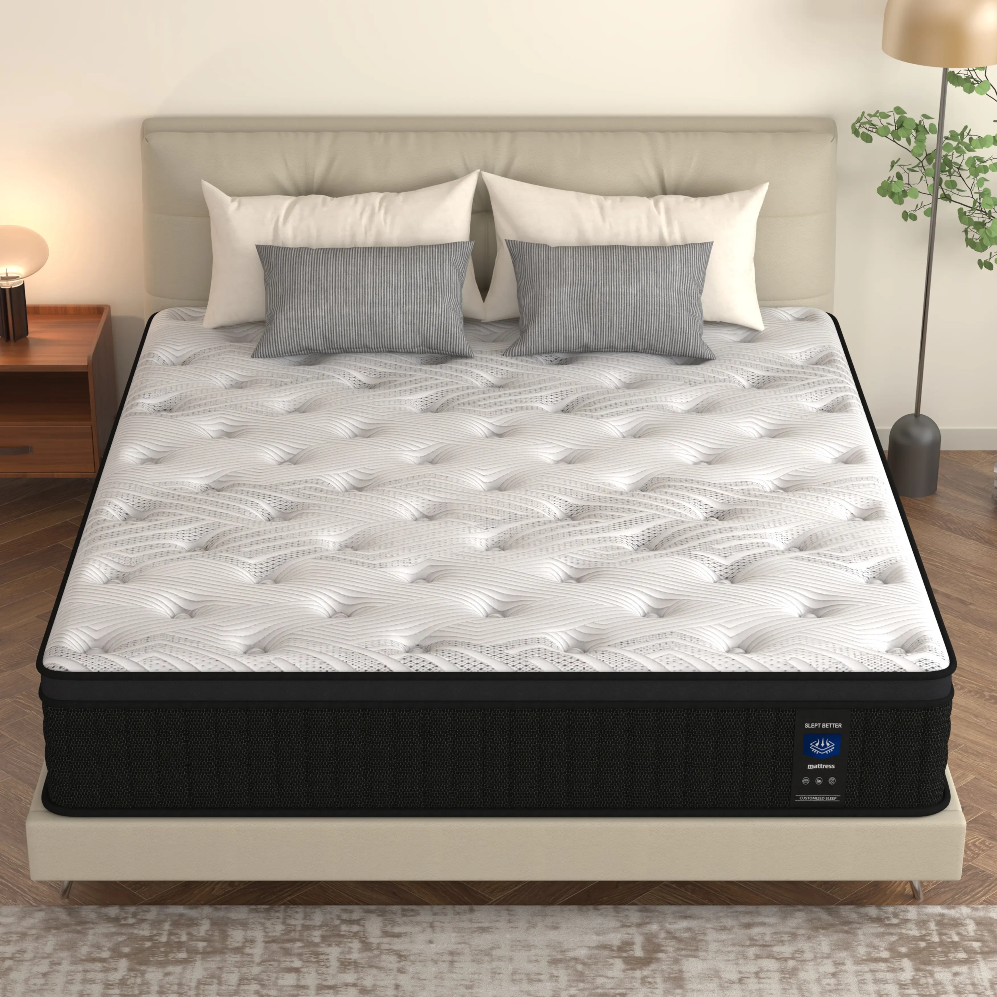 MRH 12-Inch Luxury Hybrid Queen Mattress - Memory Foam, Individual Bed Springs for Comfort & Support - Premium Mattresses Perfect for Family Rooms, Hotels, Queen Mattresses