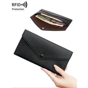 Women's Elegant Solid Color Long Wallet, Fashionable PU Leather Card Holder, Casual Trendy Versatile High-quality Daily Wallet, Durable Wallet, RFID Wallet
