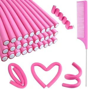 Flexi Rods Curlers 30PCS 9.45" Set Short and Long Hair No Heat Foam Rollers with Steel Comb