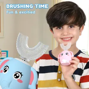 Children's C-Type Electric Toothbrush, Multi-Mode high-Frequency Sonic Vibration Toothbrush, Cute Cartoon Dinosaur Shape 360-degree Cleaning IPX7 Waterproof Design (2-12 Years Old)