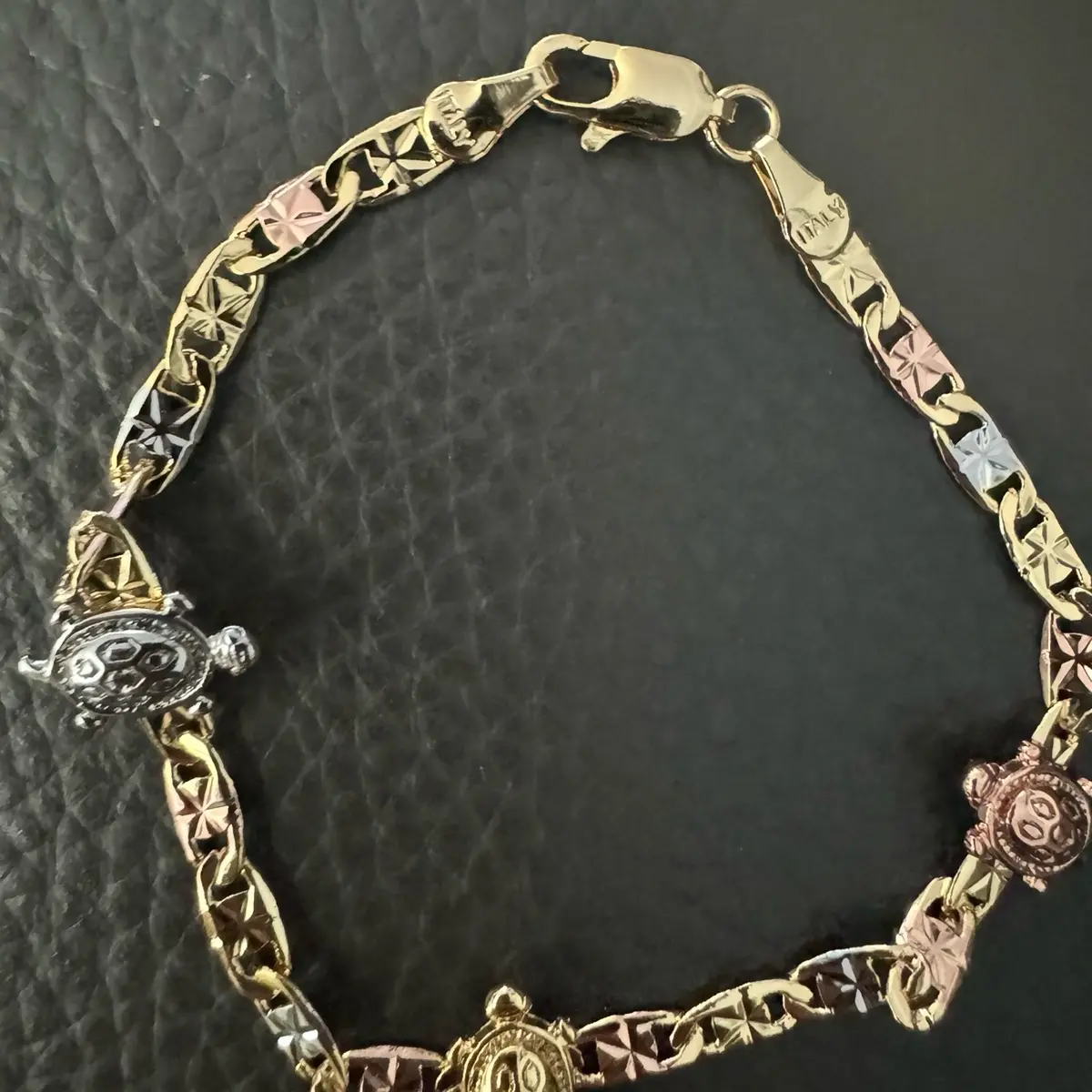 18k  Tri Color Gold PlatedTurtle  Bracelet Pulsera Oro Laminado women’s bracelet