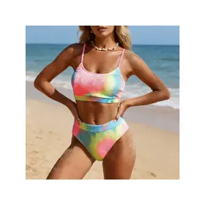 Bikini2026 Rainbow Ombre Bikini Set - Adjustable Halter And High Waist Brazilian Bottoms with Retro Y2K Baddie Vibes, Bold Pride Swimwear for Beach And Poolside Vacations #Prideswim #Beachtok