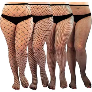 Women's 4 Pairs Sexy Plus Size Fishnet Tights Stockings High Waist Pantyhose