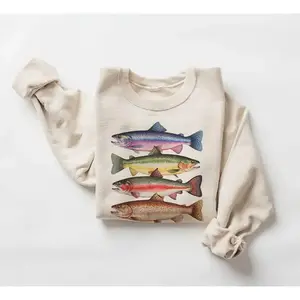 Abstract Colored Trout Row Sweatshirt - River Trout Fish Clothing - Flying Fish Gift - Bohemian unisex round neck sweatshirtRAIMENTRY
