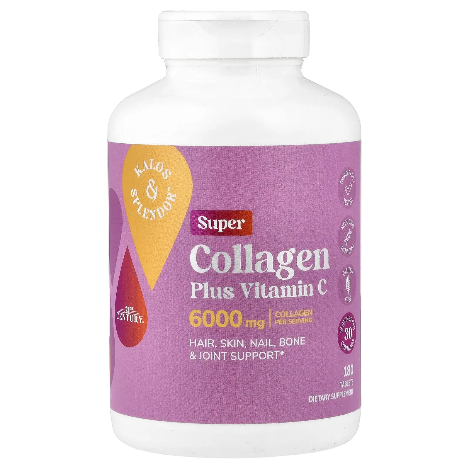 21st Century Kalos & Splendor™, Super Collagen Plus Vitamin C, 180 Tablets