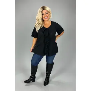 11 SSS {Dark Nights} Black Top W/ Ruffle Detail PLUS SIZE 1X 2X 3X