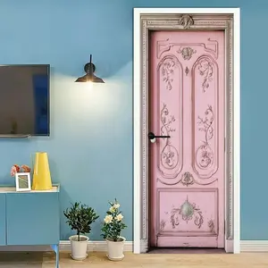 2D Flat Flower Pattern Door Decal, Door Stickers Decor, Removable Door Wall Mural, Home Décor, 1pc Poster