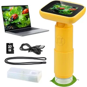 Microscope for Kids with 5 Slides, Adjustable 2.4inch IPS LCD Screen 1000X 1080P 32GB Card Digital Handheld Kids Microscope, Mini Portable Pocket Miniscope Science Toys Gifts for Boys Girls Aged 3-12