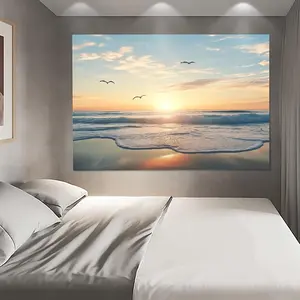1pc Tropical Beach Sunset Wall Mural - Polyester, Ocean & Wave Views, Perfect for Living Room Decor, Photo Props & Party Supplies, Party Backdrop|Sunset Wall Art|Vibrant Print
