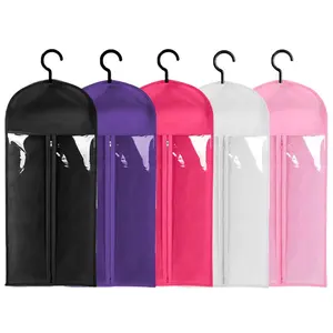 Wig Storage Bag, 5pcs/set Zipper Transparent Dustproof Design Wig Storage Bag with Hook, Durable Cover Heatless Styling Tools for Salon & Home Use, Household Dust Cover Home Care Supplies
