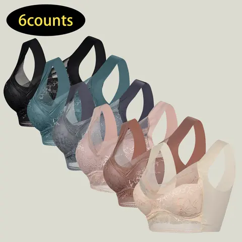 Women's 6pcs Minimalist Seamless Shaping Push Up Bras - Polyamide Solid Backless Lift Underwear, Racerback Strap, Secure Support, Invisible Line, Smooth Under Tops, No-Show Fit