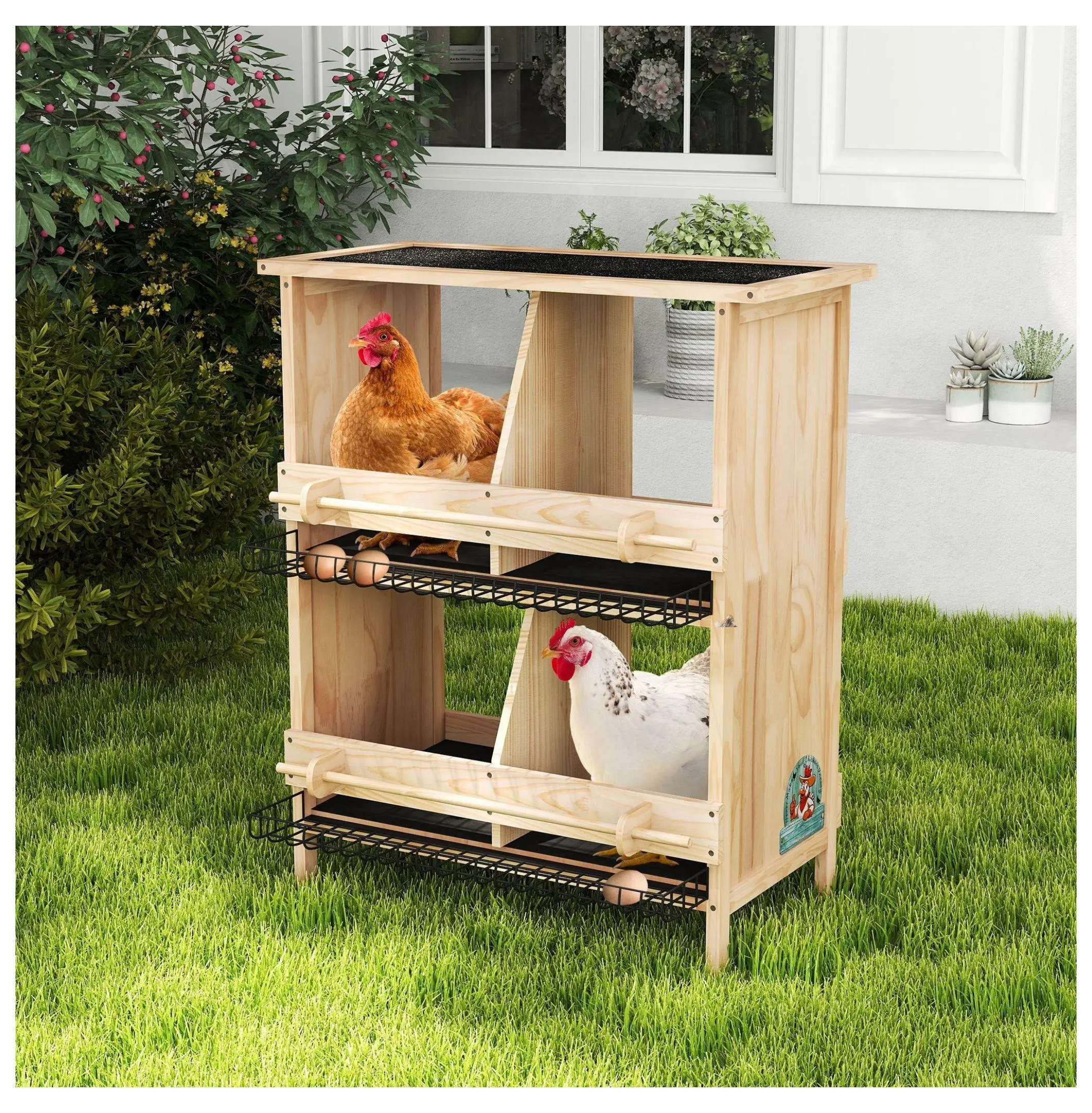 Chicken Coop 2-Tier with Nesting Boxes - Outdoor Hen House with Thermal Insulation - Waterproof Roof & Standing Poles As Picture