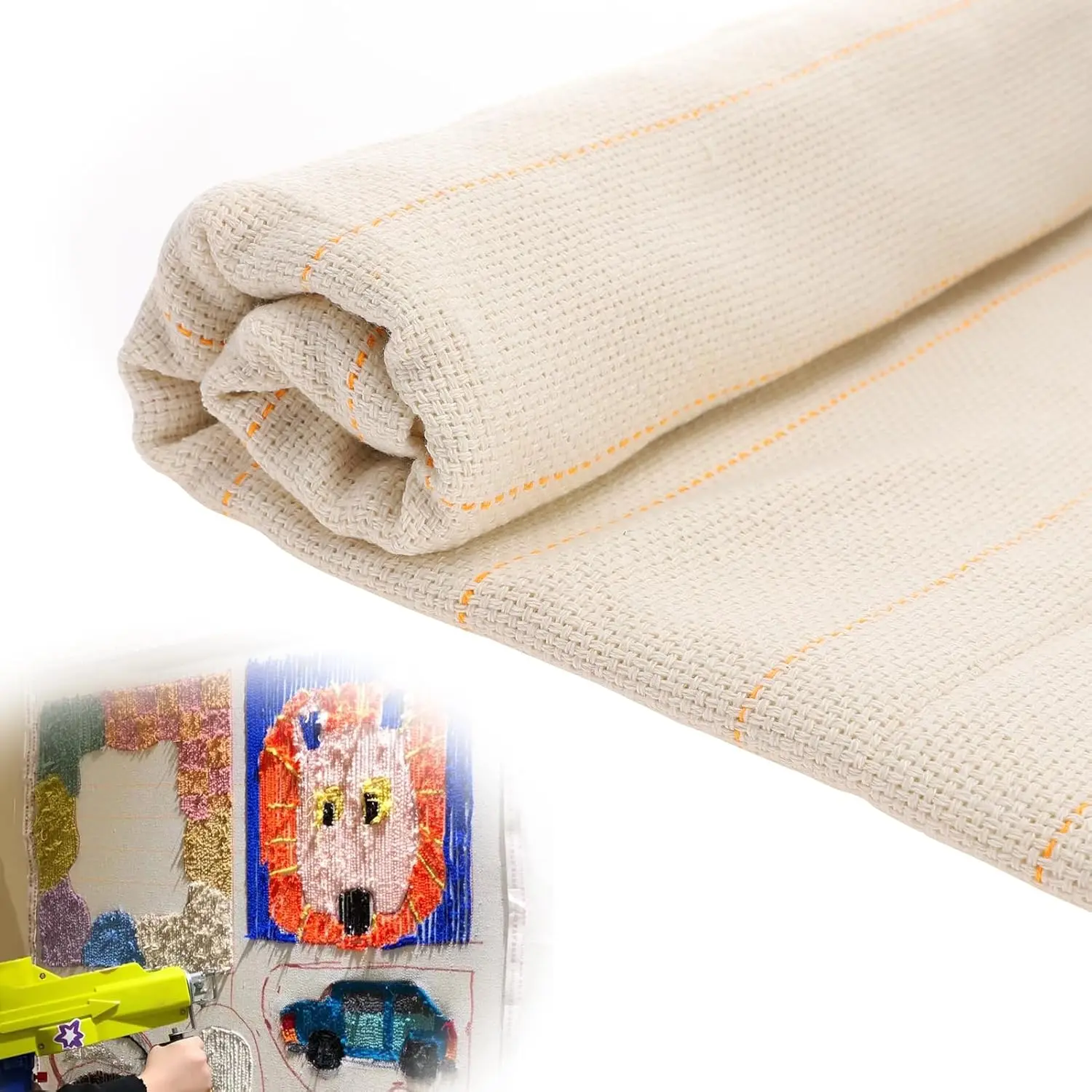 40" x 40" Large Overlocking Tufting Cloth with Marked Lines- Primary Monk's Cloth Punch  Fabric for DIY Rug-Punch Tufting