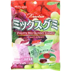 Kasugai 3.59oz Individually Wrapped Chewy Variety Gummy Mix - Natural, Real Juice, Soft Assorted Flavors Snack (Grape, Muscat, Strawberry) Fruit Candy