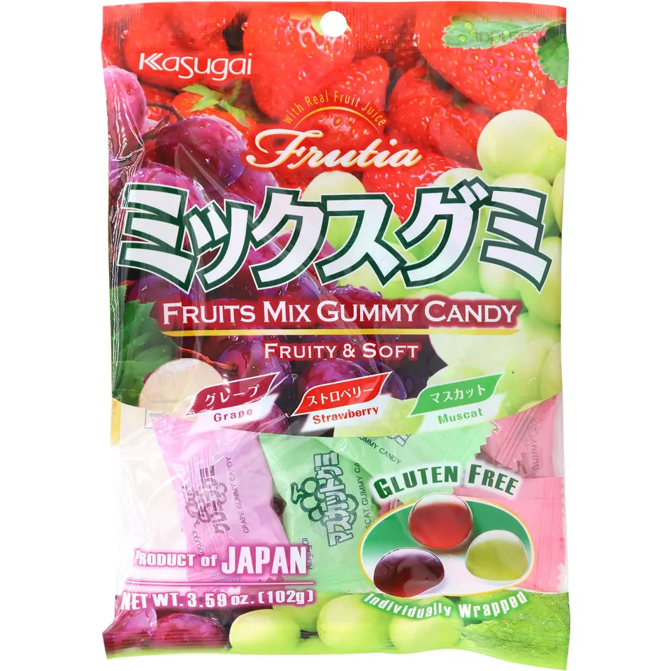 Kasugai 3.59oz Individually Wrapped Chewy Candy - Natural Real Juice Fruit Flavored Candy, Gummy Variety Mixes Assortment with 3 Flavors (Grape, Muscat, Strawberry) Snack Mix Gummies