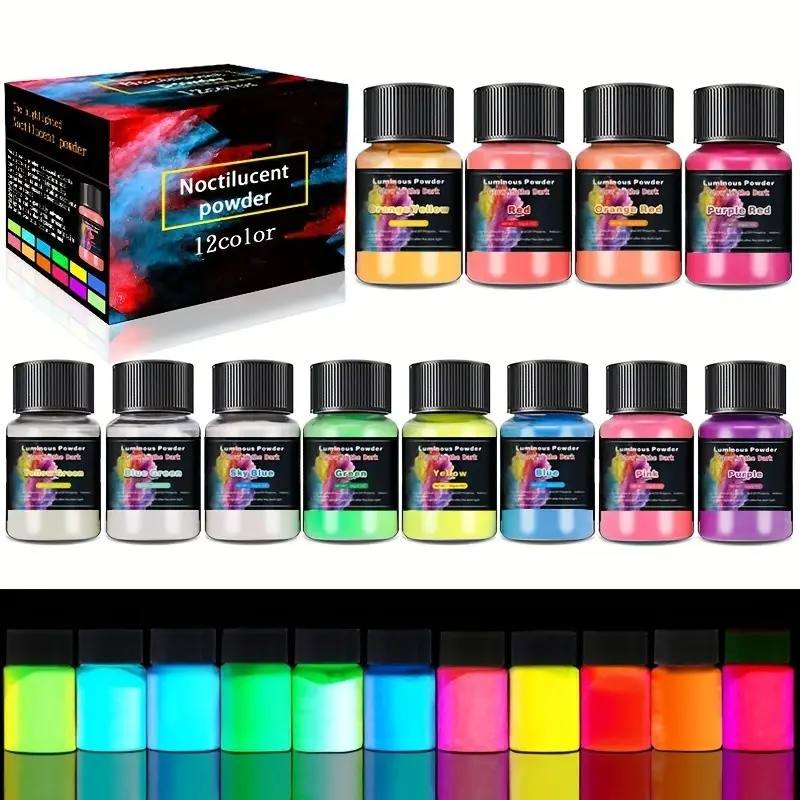 Glow in the Dark Pigment Powder Set, 12 Color Luminous Powders for Epoxy Resin, Fine Arts, Crafts, Nail Art, Halloween & Party Decorations, Art Craft Supplies