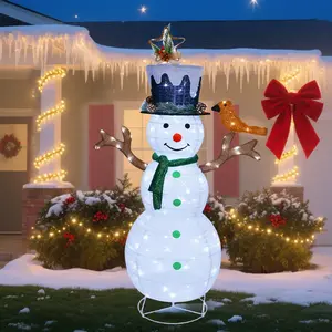 Lighted Christmas Snowman Decorations, 4.5FT Outdoor Pre-Lit White Collapsible Snowmen with Built-in Lights, Light Up Pop Up Xmas Yard Display, Plug in for Holiday New Year Winter Garden Yard
