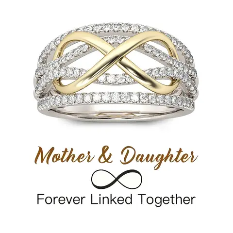 Mother-Daughter Forever Linked Infinity Costume Ring - Cubic Zirconia Fashion Gift Jewelry for Christmas, Thanksgiving, Daily Wear, Special Occasions