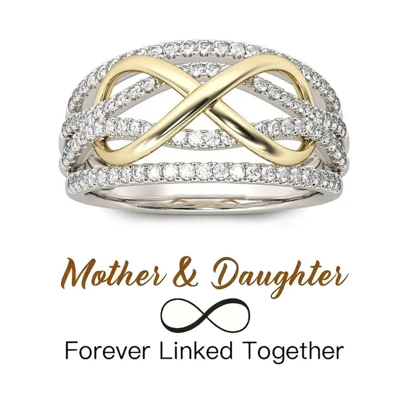Mother-Daughter Forever Linked Infinity Costume Ring - Cubic Zirconia Fashion Gift Jewelry for Christmas, Thanksgiving, Daily Wear, Special Occasions