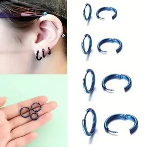 4 Pairs Stainless Steel Cartilage Small Ring Round Thin Wire Circle Earring Set Multiple Mini Circle Stud Earrings Set Couple Earring Party Birthday Jewelry Gifts 10mm 12mm 14mm 16mm