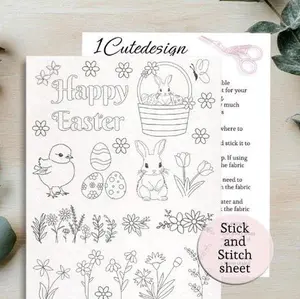stick and stitch embroidery patterns full page Easte bunny and flowers embroidery patterns