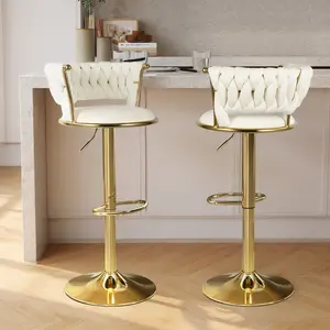 【TikTokShopBlackFriday】 Velvet Bar Stools, Counter Height Bar Stools with Low Back, Gold Swivel Bar Stool for Kitchen Island, 360° Swivel Bar Chairs for Kitchen Island,Bar Pub (Beige)