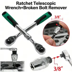 6-13mm Broken Bolt Extractor & 3/8" Drive Socket Ratchet, Manual Non-Electric Stud Remover with Extendable Handle, Quick-Release Reversible Torque Spanner for Impact Wrench & Tires (304) adjustable Multi-Purpose Car and Bike Repair Kit removable probe