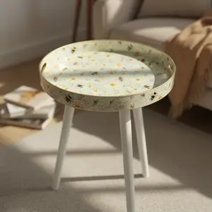 Round Table Tray Portable Coffee Small Desks Modern Home Decor Versatility Table Wooden Legs Indoor Patio Balcony Living Bedside Sofa Corner Storage Gardening Accessories