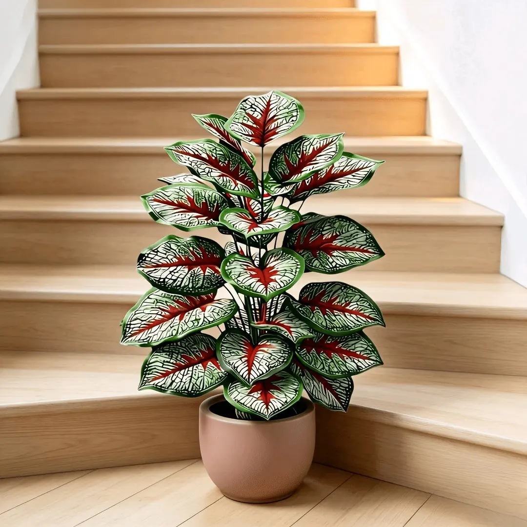 2-Pack Veined Artificial Leaf Plants, 24 Elegant Leaves, Fake Indoor Plants, Indoor/outdoor Decor, Home Office Garden, Holiday Decoration