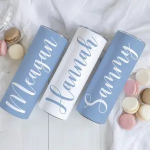 Personalized Bridesmaid Tumblers, Custom Bachelorette Party Skinny Tumblers Bridesmaid Proposal Gift Girls Trip Matching Tumblers Dusty Blue
