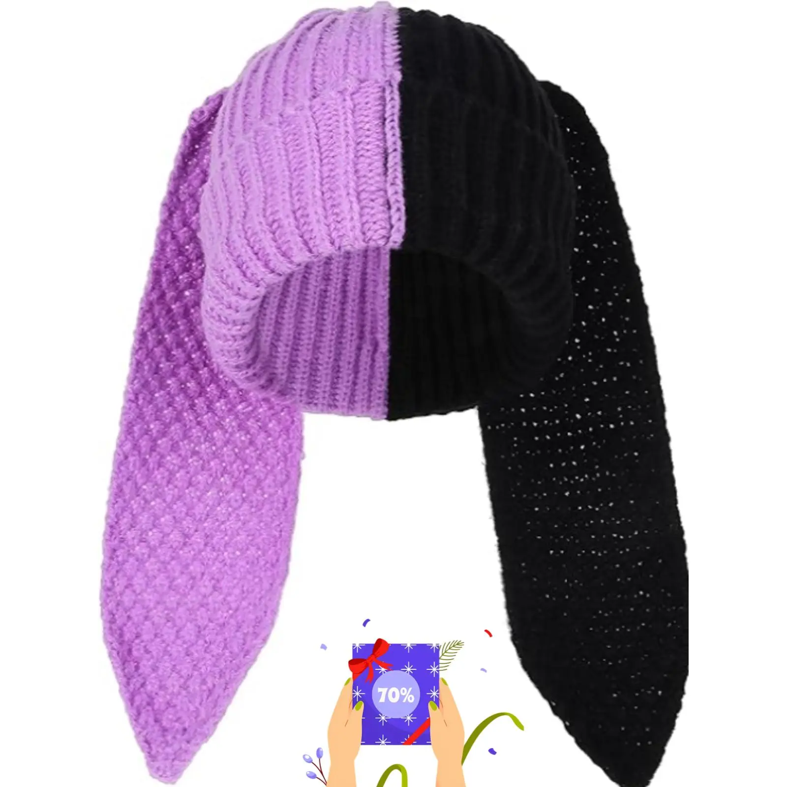 Adorable Bunny Ears Knit Beanie Hat - Fluffy Winter Cap, Cozy Crochet Slouchy Beanie for Outdoor Fun, Perfect Holiday Gift for All Ages