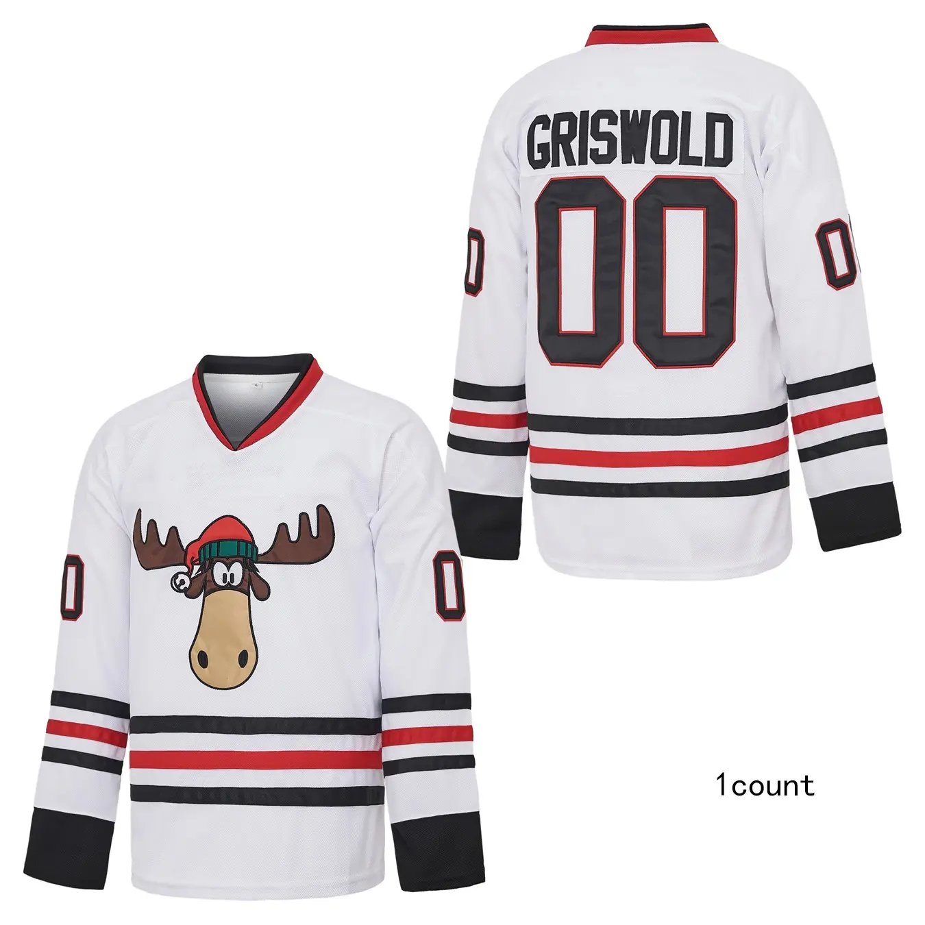 Men's Griswold 00 Stitched Hockey Jersey, V-Neck Athletic Apparel with Long Sleeves, Breathable Sports Top with Button for Christmas Watch Party, Athletic Clothes, 100% Cotton, Loose Fit, V-Neck Adds A Clean, Classic Look