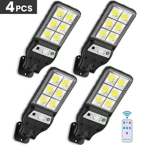 4PC Ultra-Bright Solar Powered LED Solar Street Light,halloween outdoor decor LED Solar Lights,Waterproof Wide Angle Motion Sensor,Remote Control,Perfect for Commercial Area,Parking Lot,Yard Lighting,Outdoor Dusk to Dawn Dimmable Solar Lights lot street