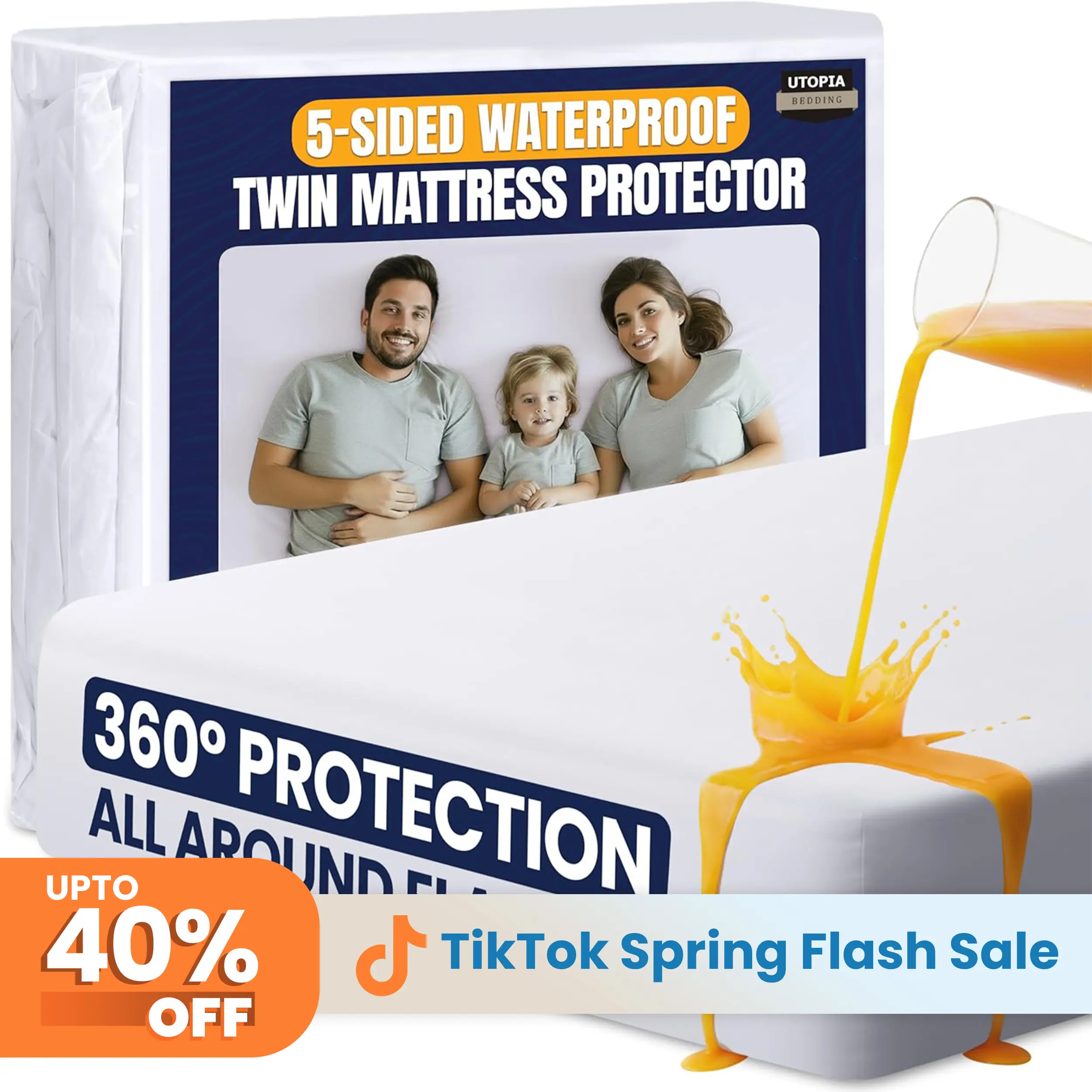 Utopia Bedding 5-Sided Waterproof TPU-Backed Mattress Protector - Polyester Knitted Fitted Style Cover, Stretch Pockets, Breathable, Machinewash Easy, Waterproof Barrier, Fits Mattress for Families with Children, Knitted Poly