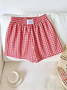 Plaid Y2K Retro Elastic Waist Loose Fit Shorts, Summer Comfort Casual Gym Shorts, Daily Versatile Clothing