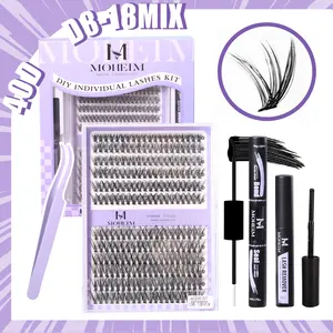 MOHEIM DIY Lash Extension Kit 40D 8-18mm Volume Clusters 240pcs Individual Lashes Kit Beginner Friendly Lash Bond and Seal, Lash Tweezer for DIY Eyelash Extension at Home For Girl Makeup
