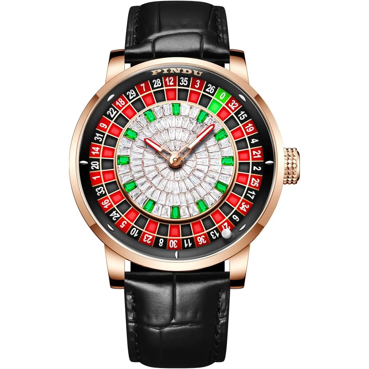1.8 Inches Roulette Wheel Automatic Watches for Men, NH35A Movement Design Shake and Rotate Automatically 50M Waterproof Mens Unique American Style Roulette, Mechanical Watch for Game Night (6616-Diamond)