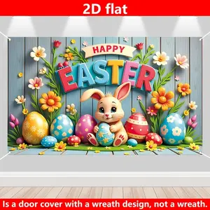 Easter Bunny & Egg Flag, Multi-Size Polyester Decorative Banner, No-Power Photography Background, Indoor/outdoor Use, Party Decoration Supplies