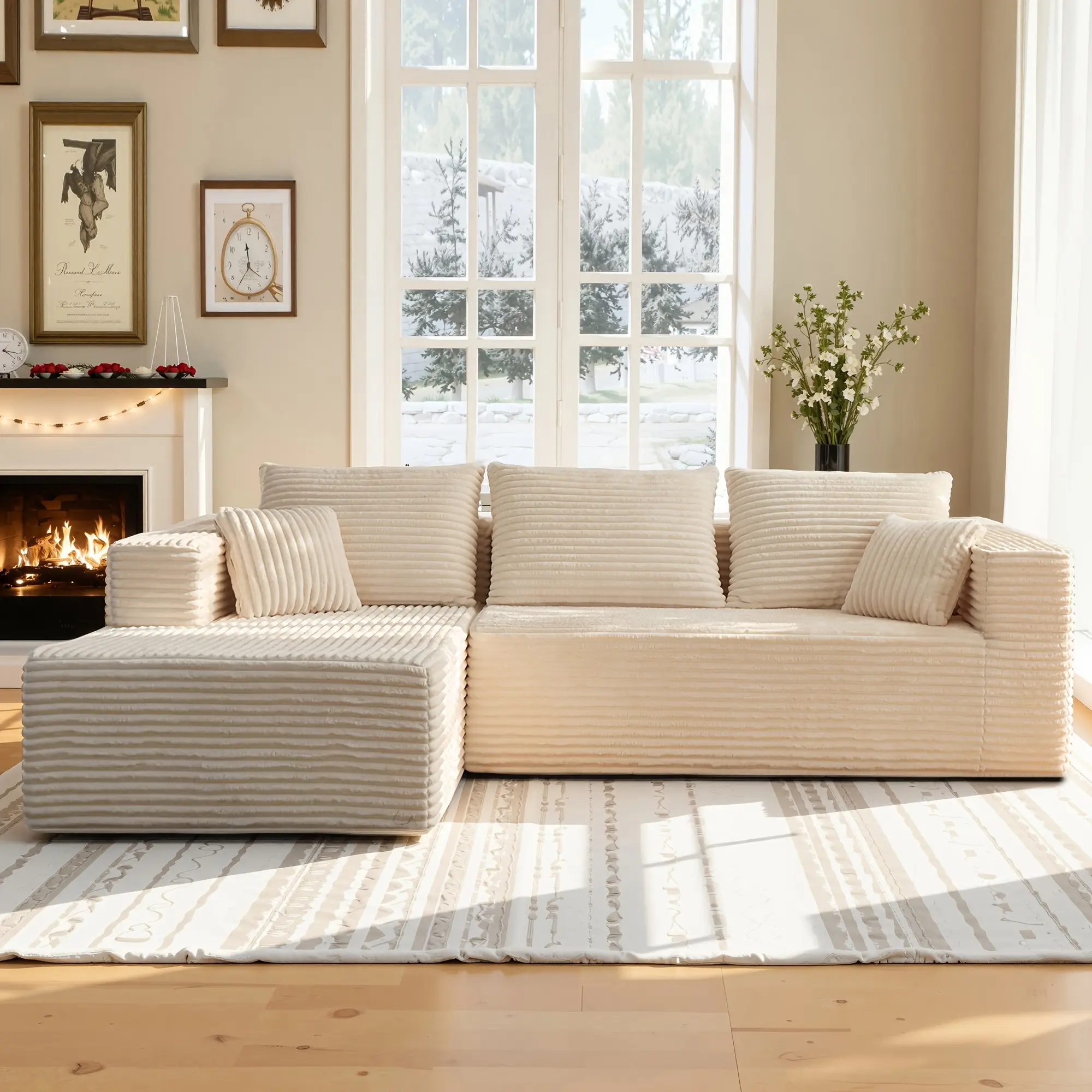 Beige L-shaped Sofa (Left)