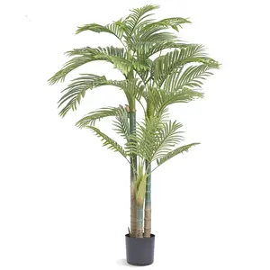 Artificial Gold Cane Palm Tree, 6.5 Ft Tall Faux Plant In PE Material, Anti-Tip Tilt Protection, Low Maintenance Lifelike Green Fake Palm Tree For Home Office Indoor Outdoor Decor For Modern Homes