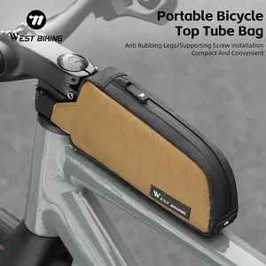 WEST BIKING Bike Top Tube Bag, Screw-Installed Bicycle Frame Bag, Anti-Scratch Leg Design, Compact Cycling Storage for Commuter Mountain Bike, MTB & Road Bikes, Cycling Gear