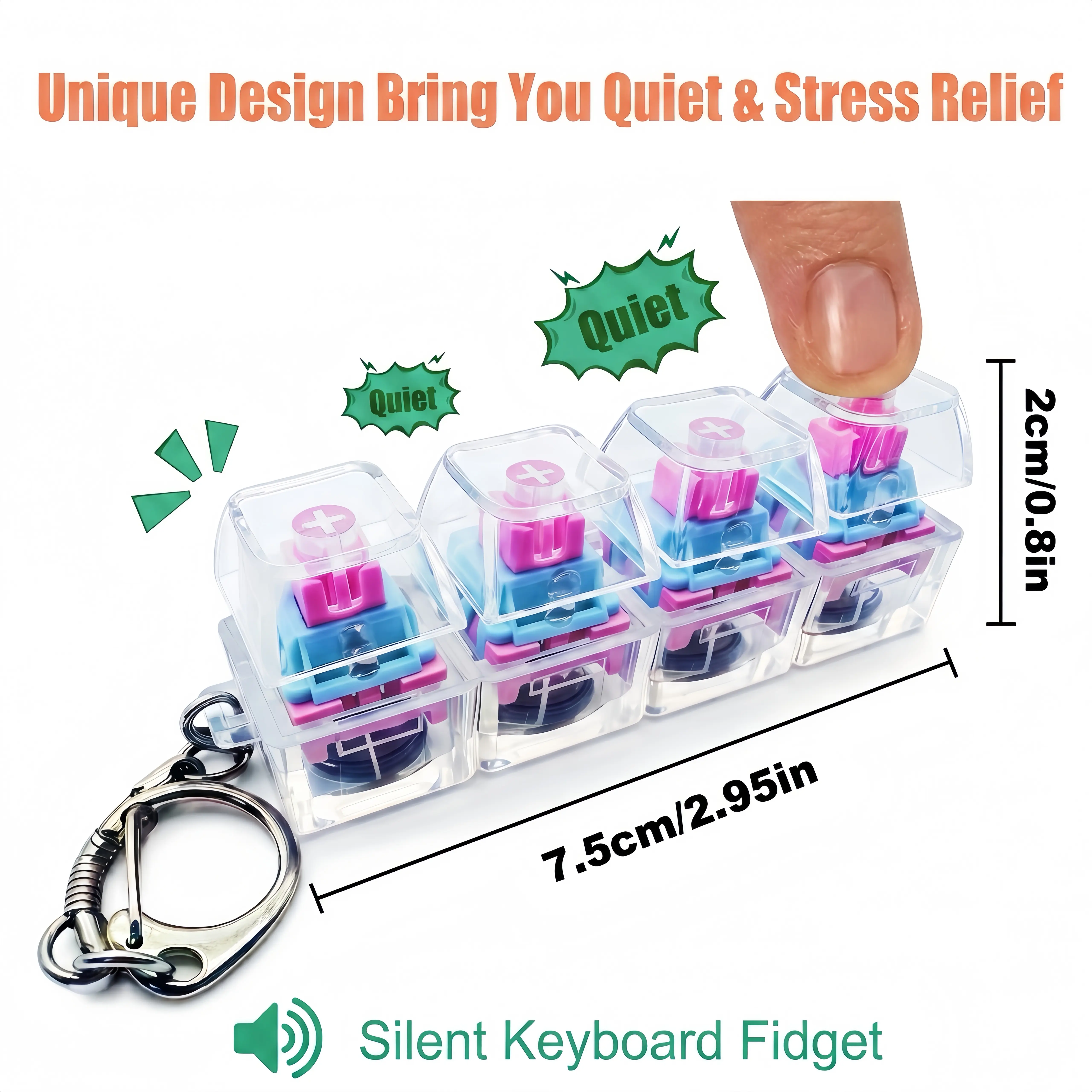 Mini Mechanical Keyboard Fidget Toy, Compact Clear Crystal Keycaps LED Light Stress Relief Keychain, Christmas Gift