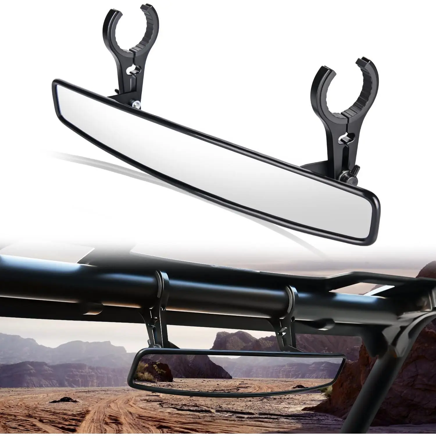 Nilight UTV 15-Inch Wide Clear Convex Rear View Mirror, Adjustable Safety Mirror with 3/4-, 1.75- or 2-Inch Clamps for Polaris RZR PRO XP R, Pioneer, Can Am Commander Maverick, Kawasaki Roll Bar Cage Field Of Vision