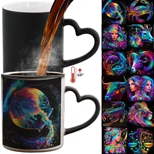 1pc Twelve Zodiac Signs Magic Color-Changing Mug with Heart-Shaped Handle & 12 Constellation Design - Temperature-Sensitive Cup, Coffee Mug, Coffee Mugs, Stylish Drinkware, Classic Coffee Mugs
