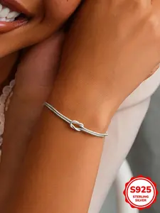 S925 Sterling Silver Knot Design Bracelet, Love Knot Bracelet, Fashionable Jewelry for Women & Girls, Trendy All-match & Exquisite Jewelry for Birthday Gift, Fashion Bracelets