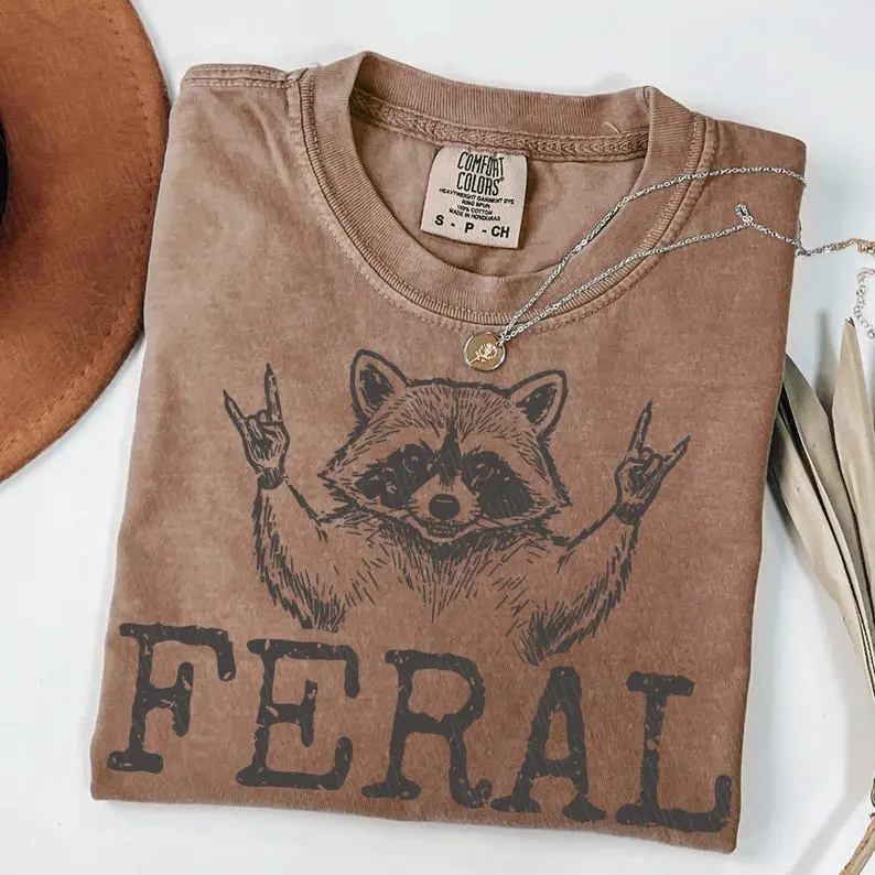 Comfort Colors Distressed Feral Raccoon Tshirt, Sarcastic Raccoon Tee, Trash Panda Tee, Funny Raccoon, Animal Humor, Feral Girl