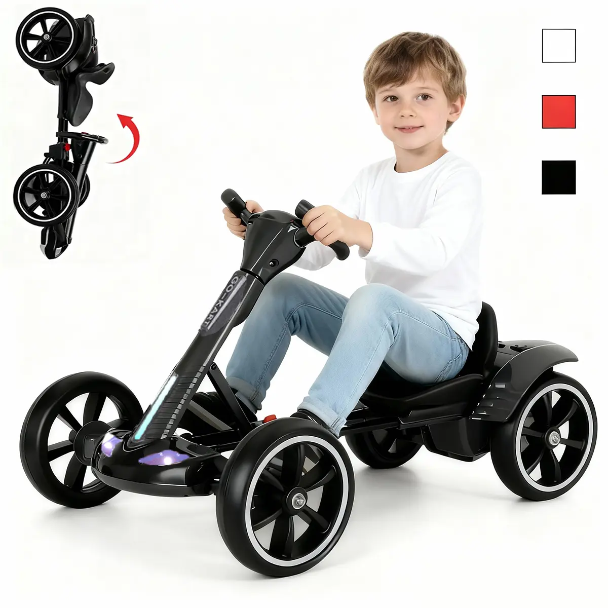 Unisex Foldable Electric Go Kart Ride-On Toy for 6-8 Years Kids, Dual Motor, Remote Control Hobby, Indoor/Outdoor Kids Toys for Boys & Girls