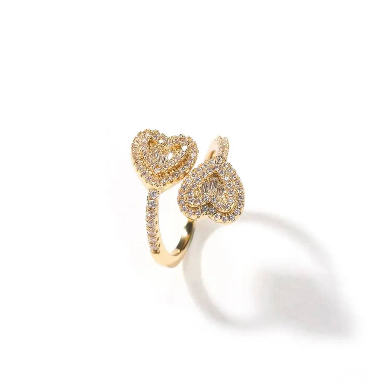 Double Heart Adjustable Ring 18KT Gold Plated