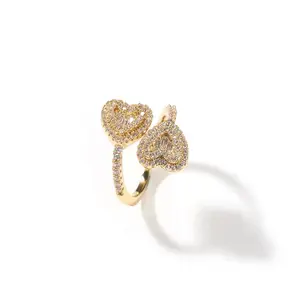 Double Heart Adjustable Ring 18KT Gold Plated